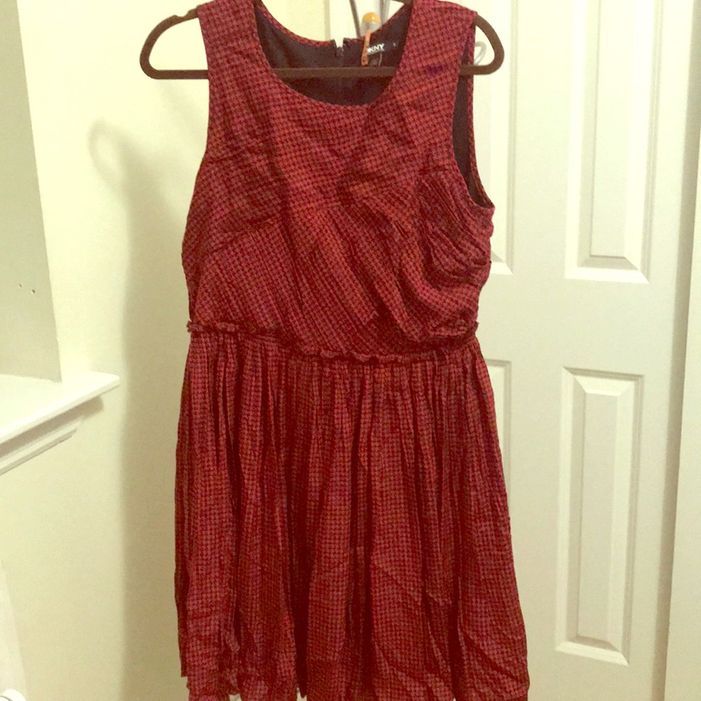 Red and black houndstooth silk dress